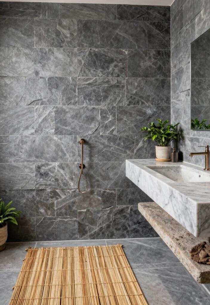 14 Earthy Bathroom Ideas with Natural Textures and Calm Tones 12 14 Earthy Bathroom Ideas with Natural Textures and Calm Tones 2. Incorporate Stone Elements 0