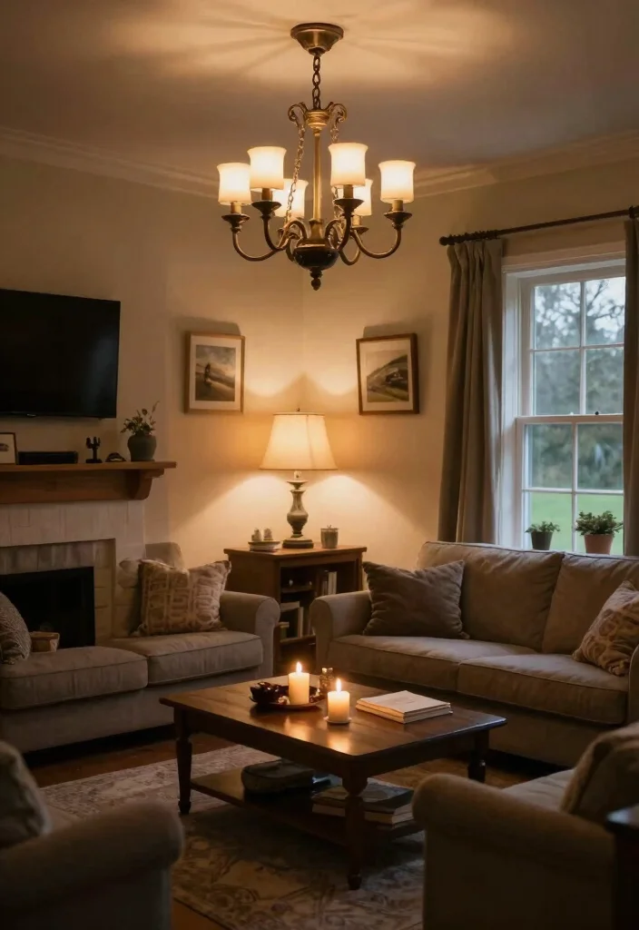 14 Farmhouse Living Room Ideas with Cozy Details 10. Layered Lighting 0