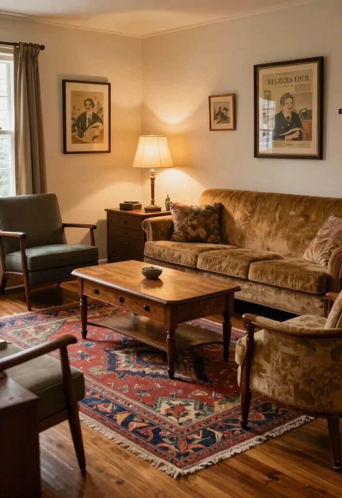 14 Farmhouse Living Room Ideas with Cozy Details 2. Vintage Furniture Finds 0