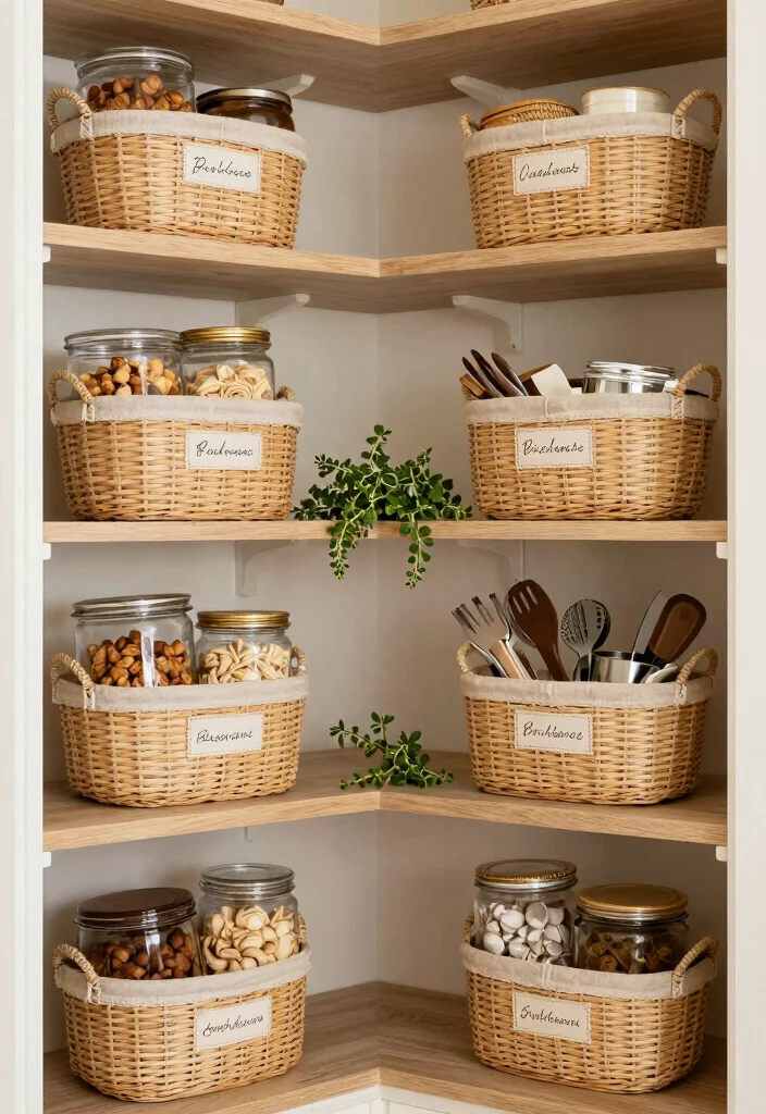 14 Kitchen Pantry Ideas That Make Storage Effortless 3. Use Baskets for Grouping 0