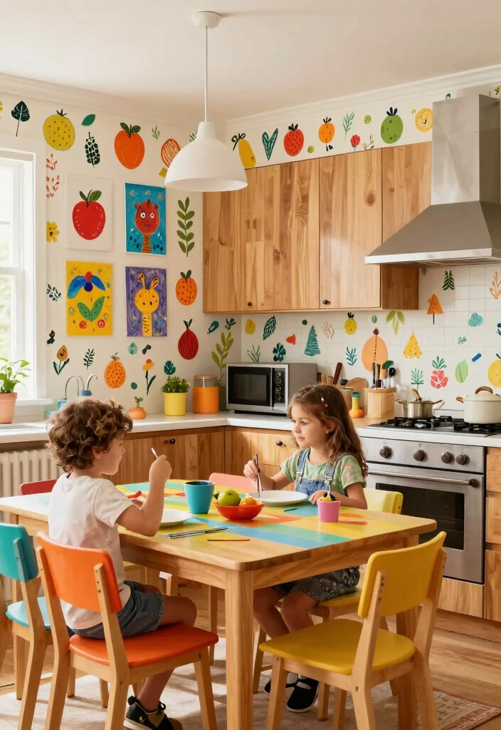 14 Kitchen Wallpaper Ideas That Make a Big Statement 12. Playful Patterns for Family Kitchens 0