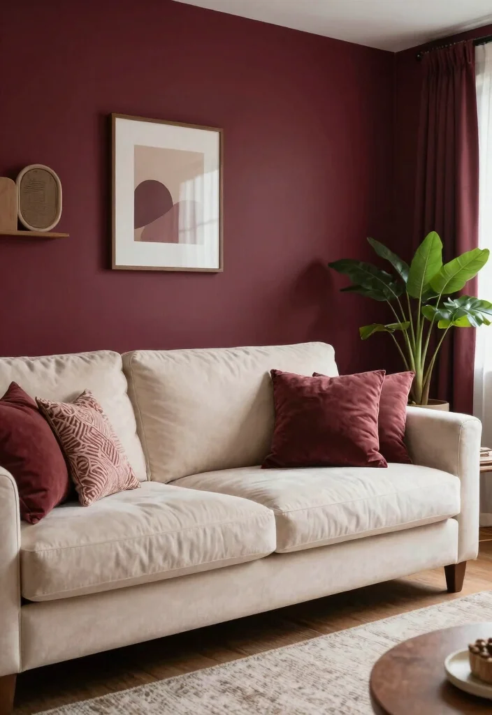 14 Living Room Paint Ideas That Refresh Everything 13. Rich Burgundy for Cozy Intimacy 0