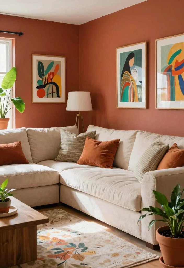 14 Living Room Paint Ideas That Refresh Everything 2. Warm Terracotta for Vibrancy 0