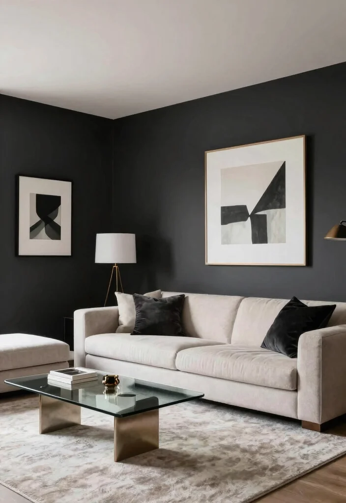 14 Living Room Paint Ideas That Refresh Everything 5. Bold Charcoal for Sophistication 0