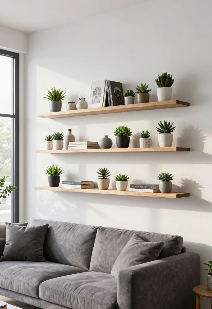 14 Living Room Wall Unit Ideas That Hide Clutter 2. Floating Shelves for Minimalist Charm 0
