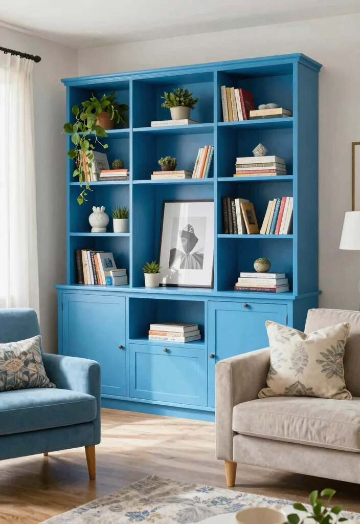 14 Living Room Wall Unit Ideas That Hide Clutter 6. Colorful Accent Wall Units 0