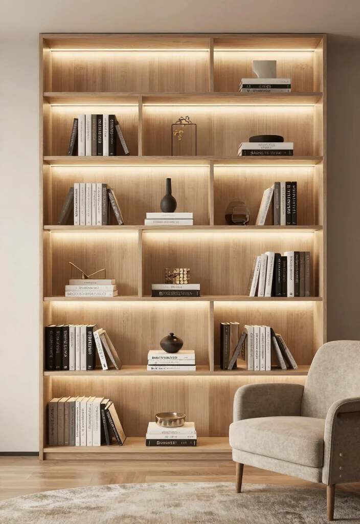 14 Living Room Wall Unit Ideas That Hide Clutter 9. Bookshelf Units with Integrated Lighting 0