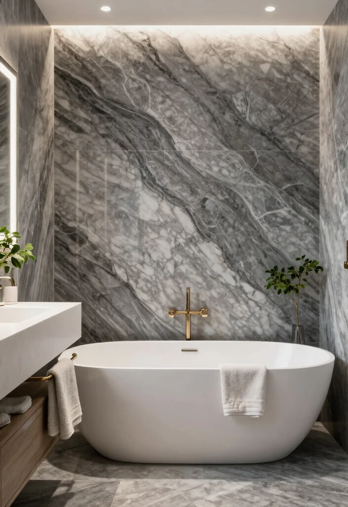14 Marble Bathroom Ideas That Always Look Expensive 12 14 Marble Bathroom Ideas That Always Look Expensive 2. Bold Veined Marble 0