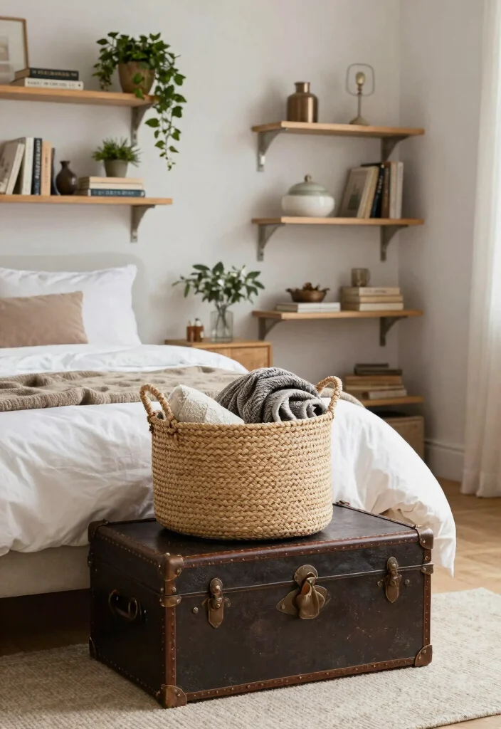 14 Moody Bedroom Ideas with Dark Cozy Atmosphere 11. Decorative Storage Solutions 0