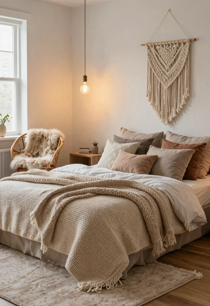 14 Moody Bedroom Ideas with Dark Cozy Atmosphere 2. Layer Textures for Warmth 0