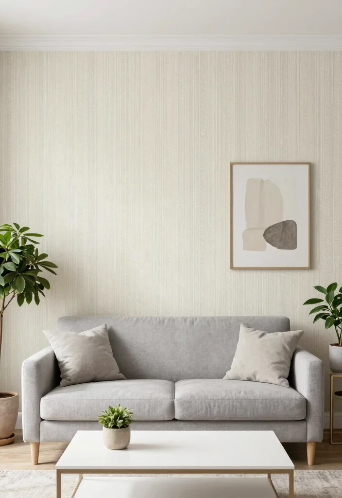 14 Neutral Living Room Ideas That Feel Calm and Elevated 5. Accent Walls with Subtle Patterns 0