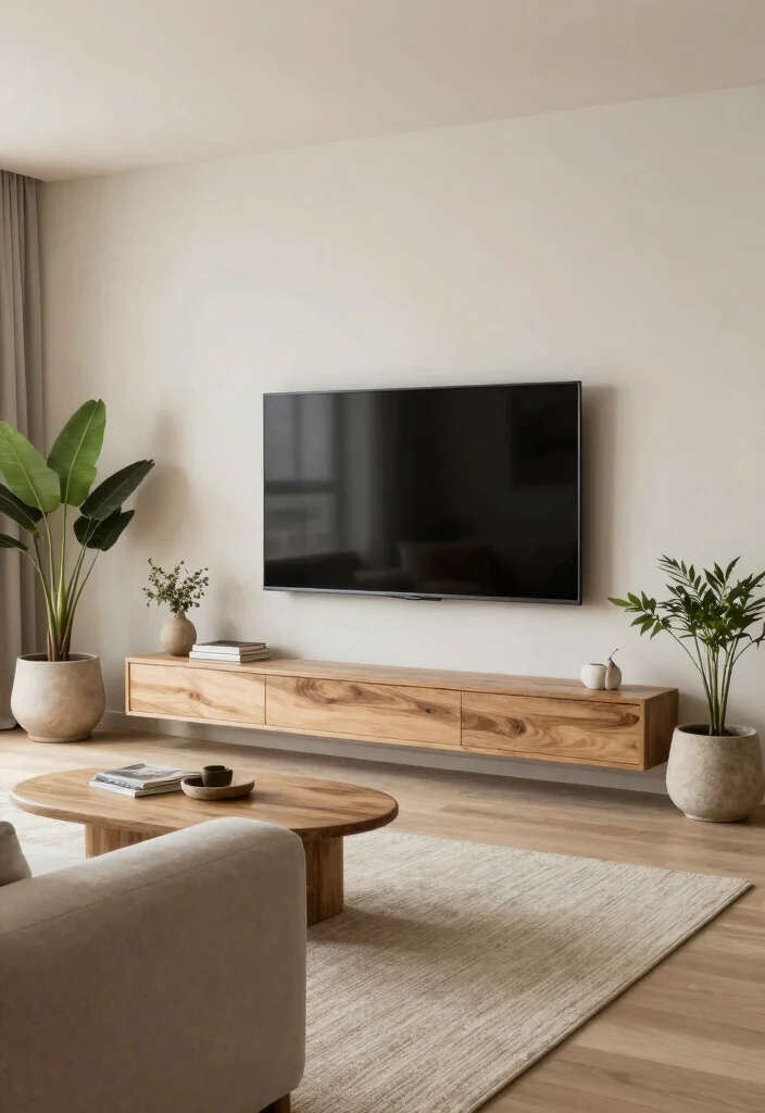 14 TV Area Ideas for Living Rooms That Look Clean 10. Natural Elements in Decor 0