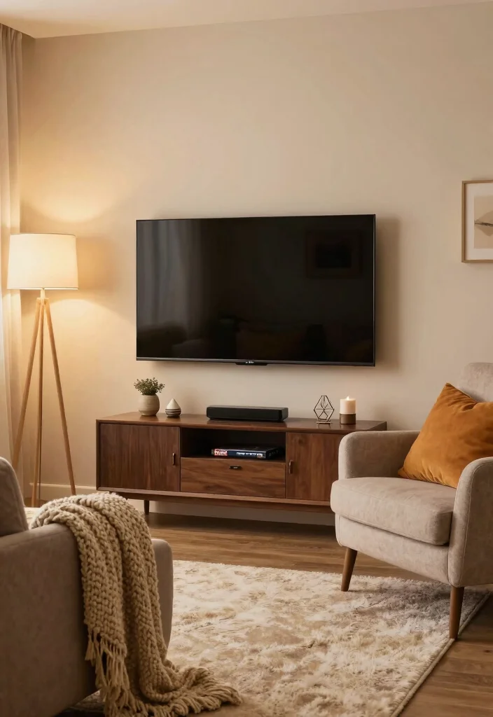 14 TV Area Ideas for Living Rooms That Look Clean 5. Cozy Corner TV Setup 0