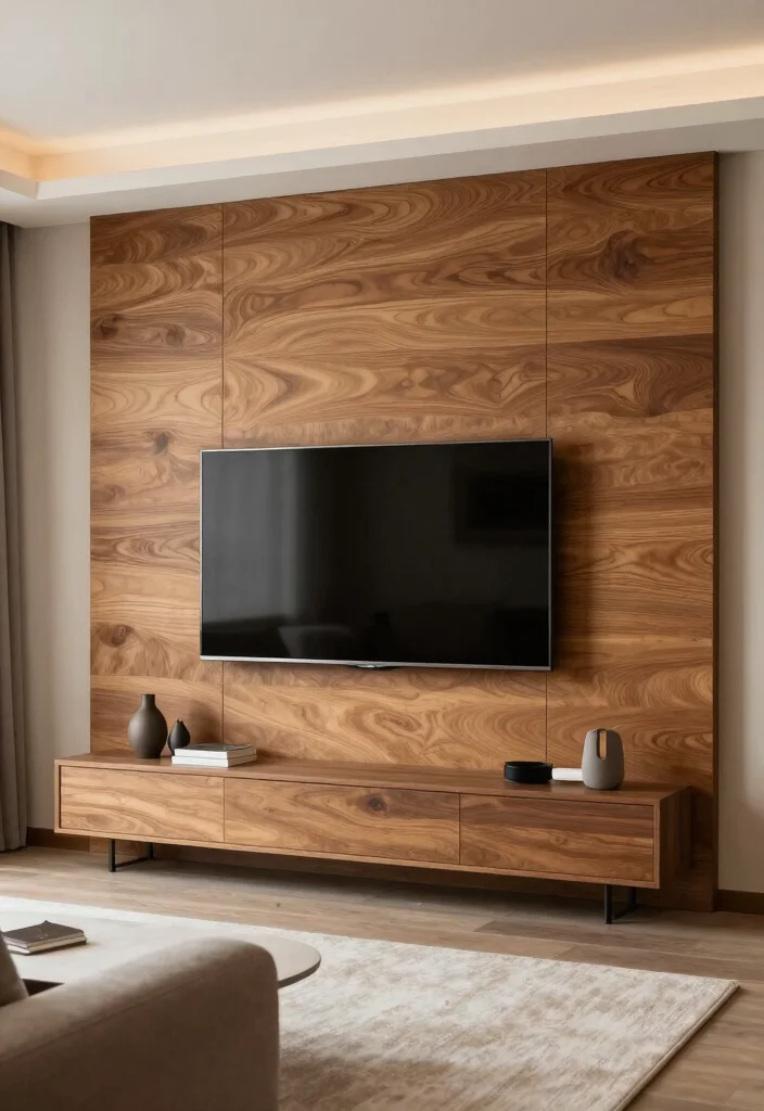 14 TV Area Ideas for Living Rooms That Look Clean 7. Textured Wall Panels 0
