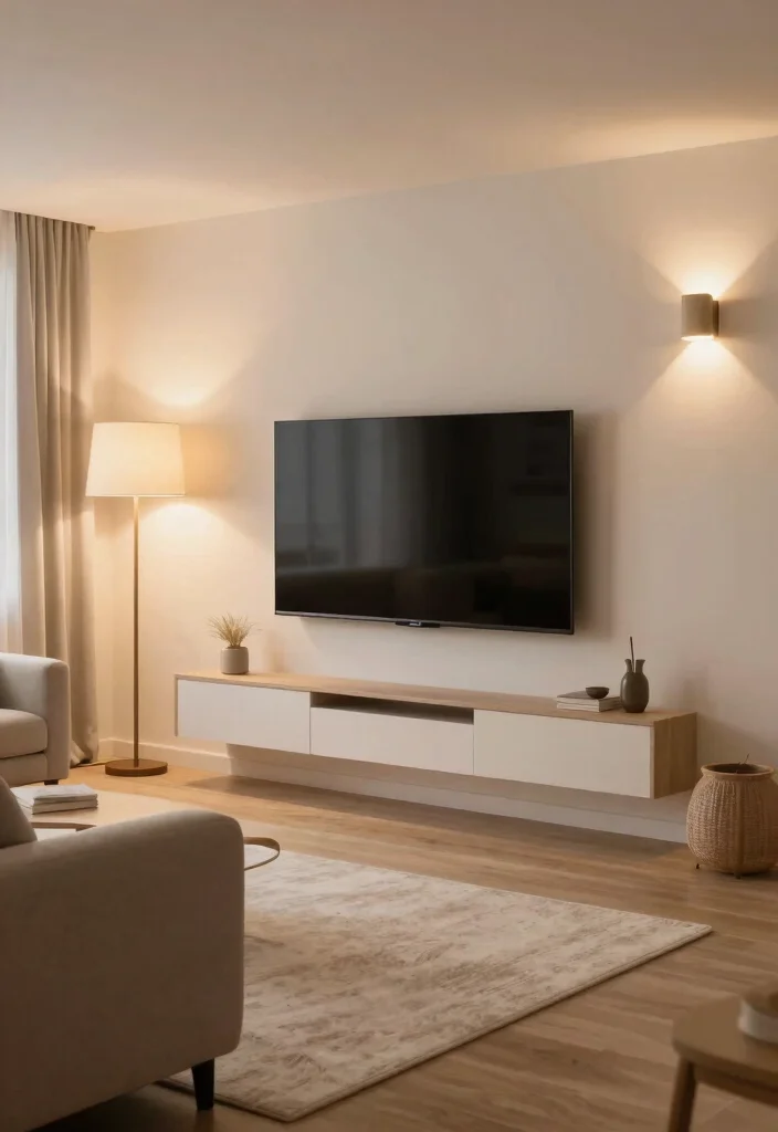 14 TV Area Ideas for Living Rooms That Look Clean 9. Soft Lighting Solutions 0