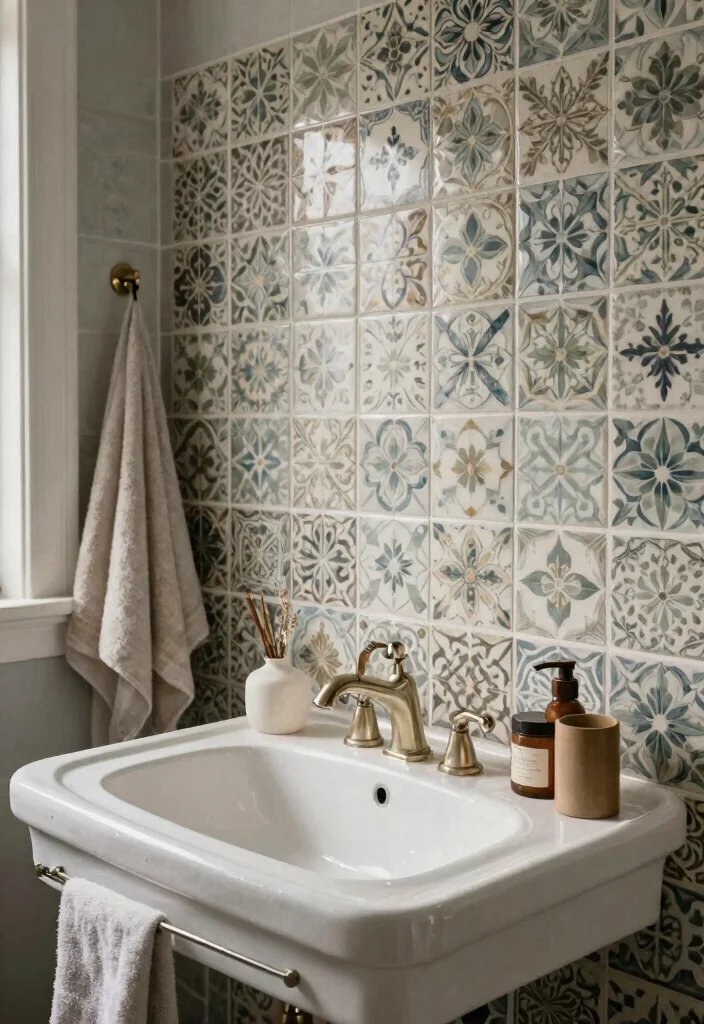 15 Bathroom Backsplash Ideas That Completely Change the Look 15. Vintage Inspired Tiles 0