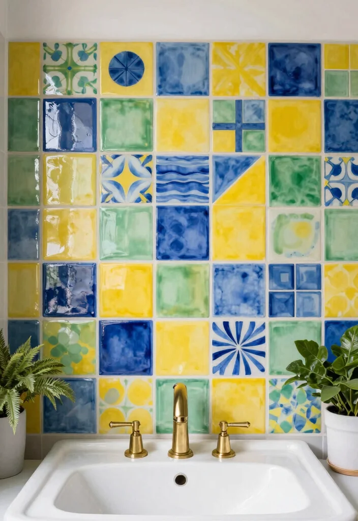 15 Bathroom Backsplash Ideas That Completely Change the Look 4. Colorful Ceramic Tiles 0