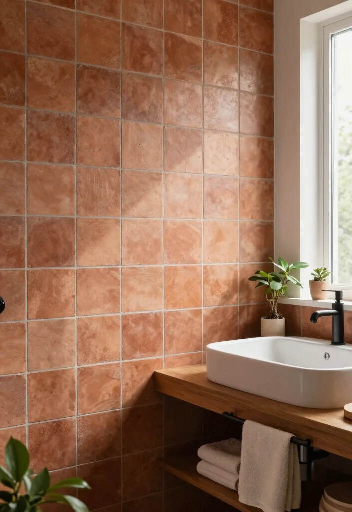 15 Bathroom Backsplash Ideas That Completely Change the Look 5. Terracotta Tiles 0