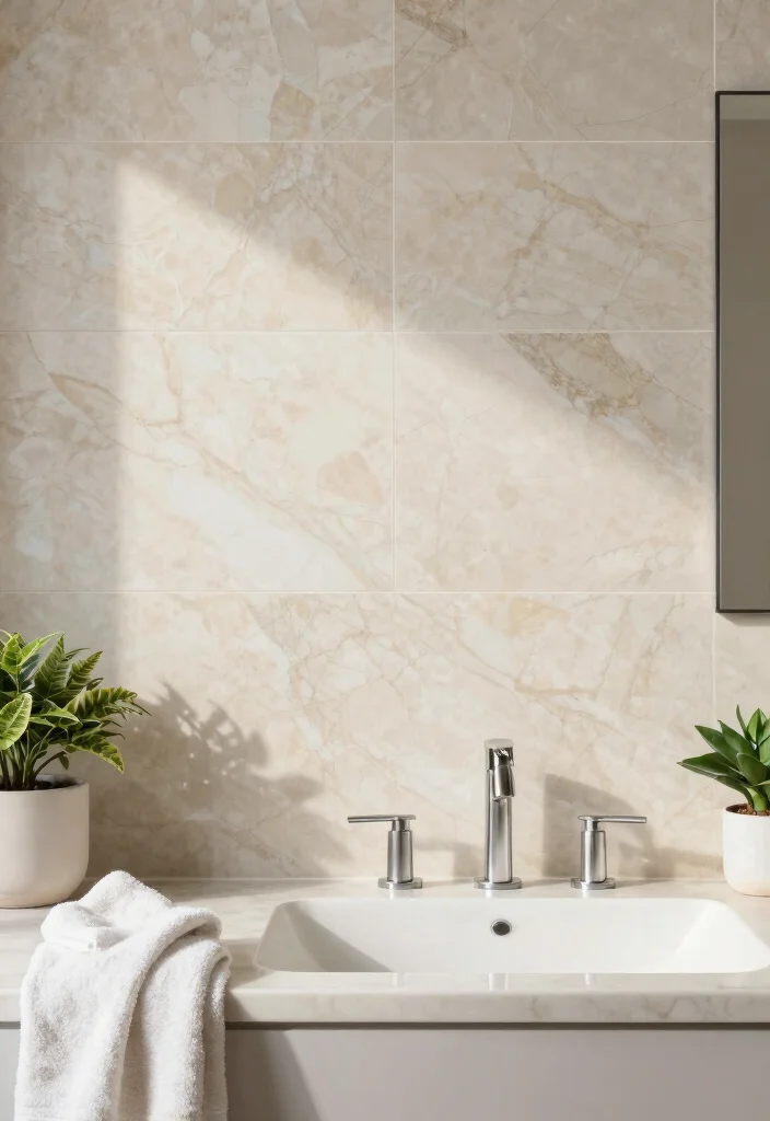 15 Bathroom Backsplash Ideas That Completely Change the Look 7. Tumbled Marble Tiles 0