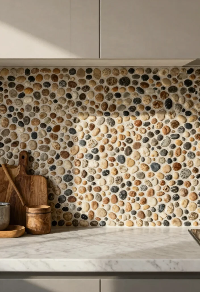 15 Unique Kitchen Backsplash Ideas You Rarely See 4. Mosaic Pebbles 0