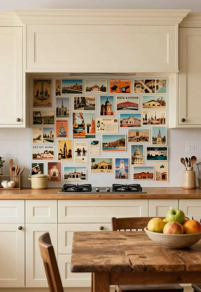15 Unique Kitchen Backsplash Ideas You Rarely See 5. Vintage Postcards 0