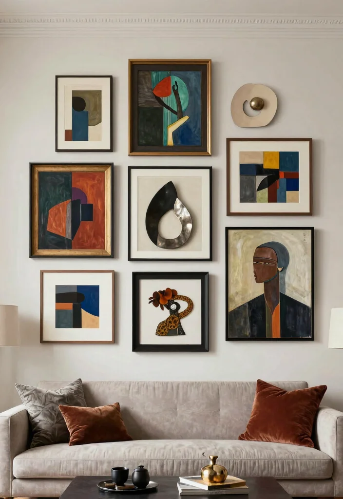 18 Living Room Wall Ideas That Completely Change the Space 13. Wall mounted Art and Sculpture Displays 0