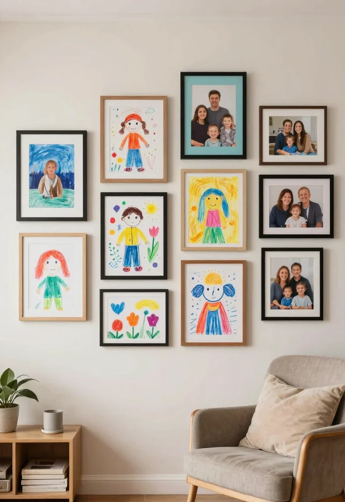 18 Living Room Wall Ideas That Completely Change the Space 18. Personalized Art Displays 0